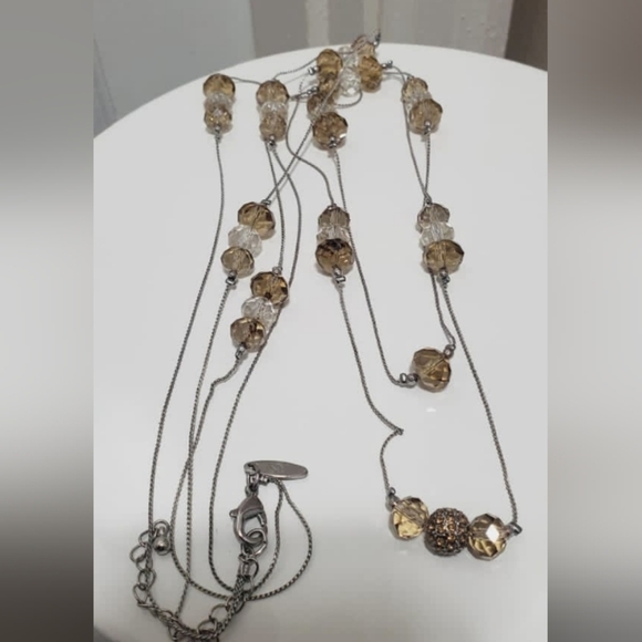 Two-strand Silver/Tan Crystal Bead Necklace. Extra Long 🌴 - Picture 5 of 10